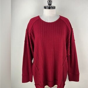 Cozy Ribbed Knit Pullover - Burgundy